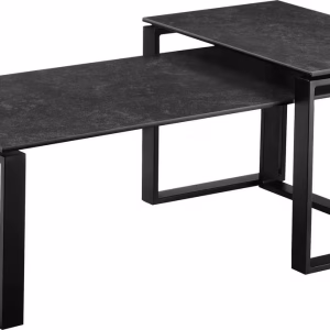 Set 2 masute cafea, ceramica, sticla, gri inchis