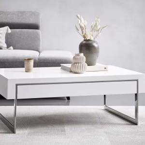 Masuta cafea, alb lucios, PAL, 110/40/70 cm